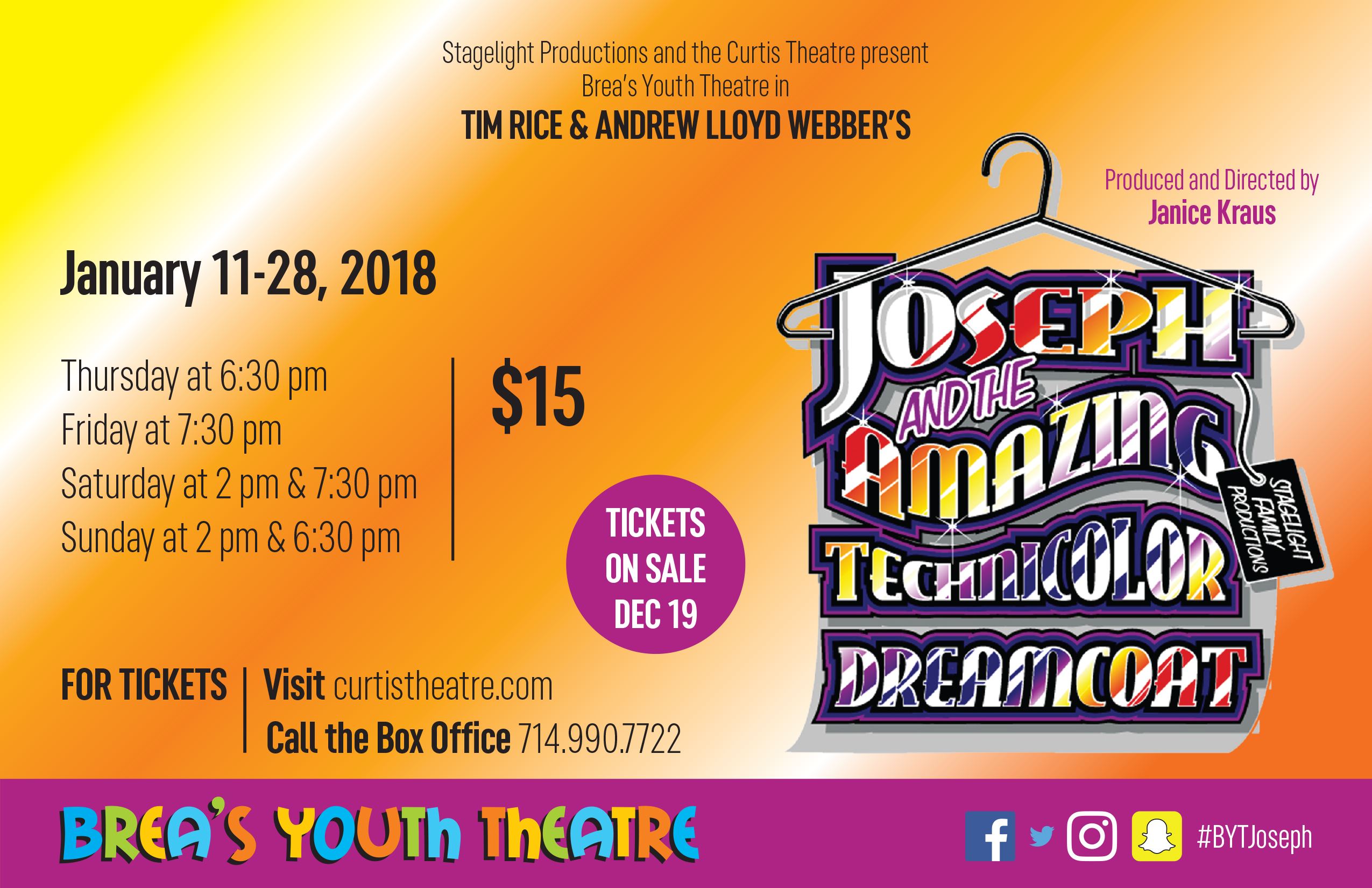 Brea’s Youth Theatre | Joseph & the Amazing Technicolor Dreamcoat flyer